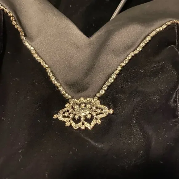 VIP Boutique long velvet prom formal gown spaghetti straps rhinestone bling 4 - Picture 6 of 8